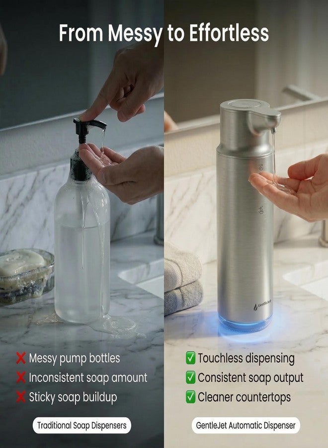 GentleJet CrystalJet Automatic Liquid Soap Dispenser - Touchless Sensor, Stainless Steel, USB-C Rechargeable, Waterproof Kitchen & Bathroom Countertop Soap Dispenser, 300 ml - Image 2