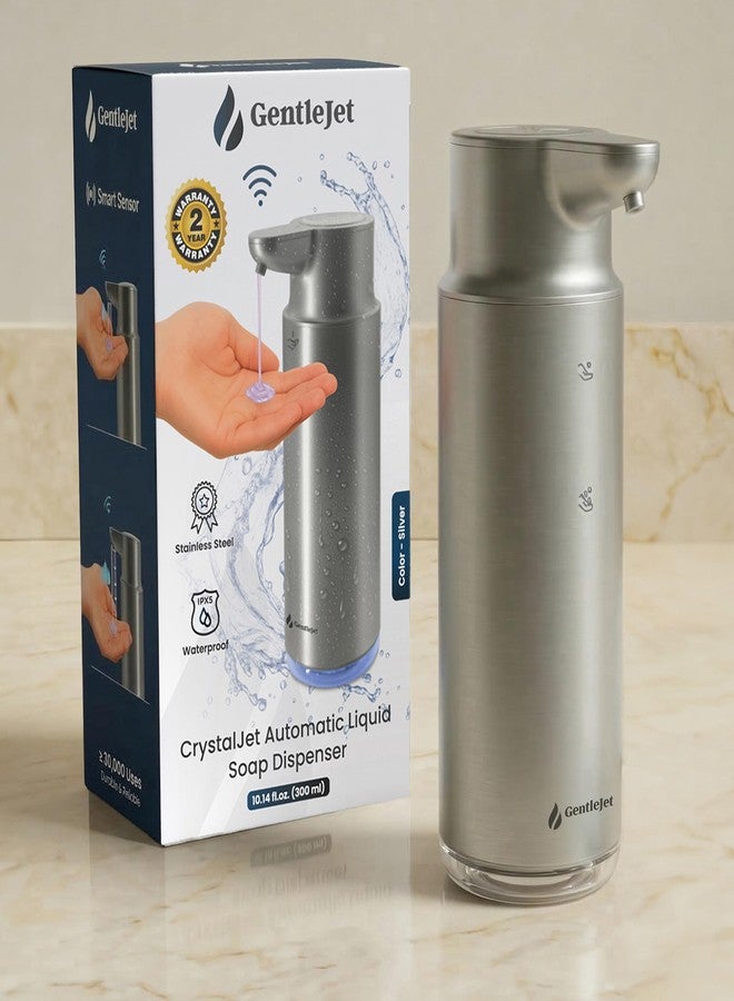 GentleJet CrystalJet Automatic Liquid Soap Dispenser - Touchless Sensor, Stainless Steel, USB-C Rechargeable, Waterproof Kitchen & Bathroom Countertop Soap Dispenser, 300 ml - Image 1