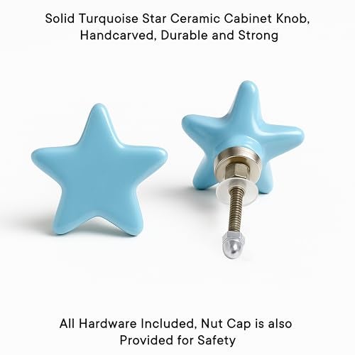 Indian-Shelf IndianShelf 2 Packs Turquoise Star Ceramic Luxury Drawer Knobs for Kitchen Cabinet Hardware Door Pulls Decorative Dresser Hand-Finished - Image 3