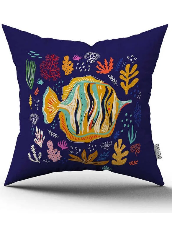 Cango Home Double Sided Blue Yellow Marine Patterned Digital Printed Throw Pillow Cover CGH1181