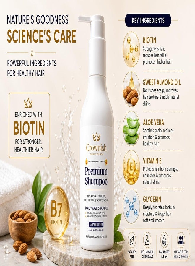 Crownish Premium Biotin Shampoo for Hair Fall Control, Oil Control & Nourishment | Daily Wash Shampoo | Paraben Free | Suitable for Men & Women | 300ml - Image 2