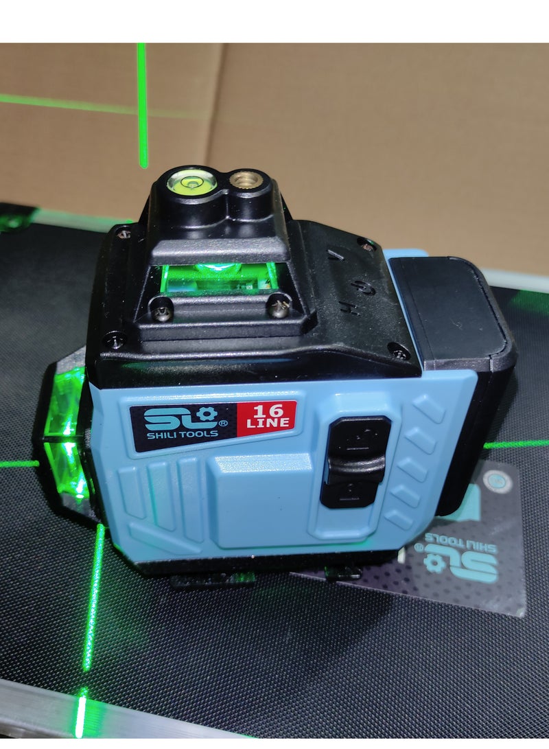 16-Line 360-Degree Green Laser Level with 2 Batteries, Charger and Tripod Stand - Image 3