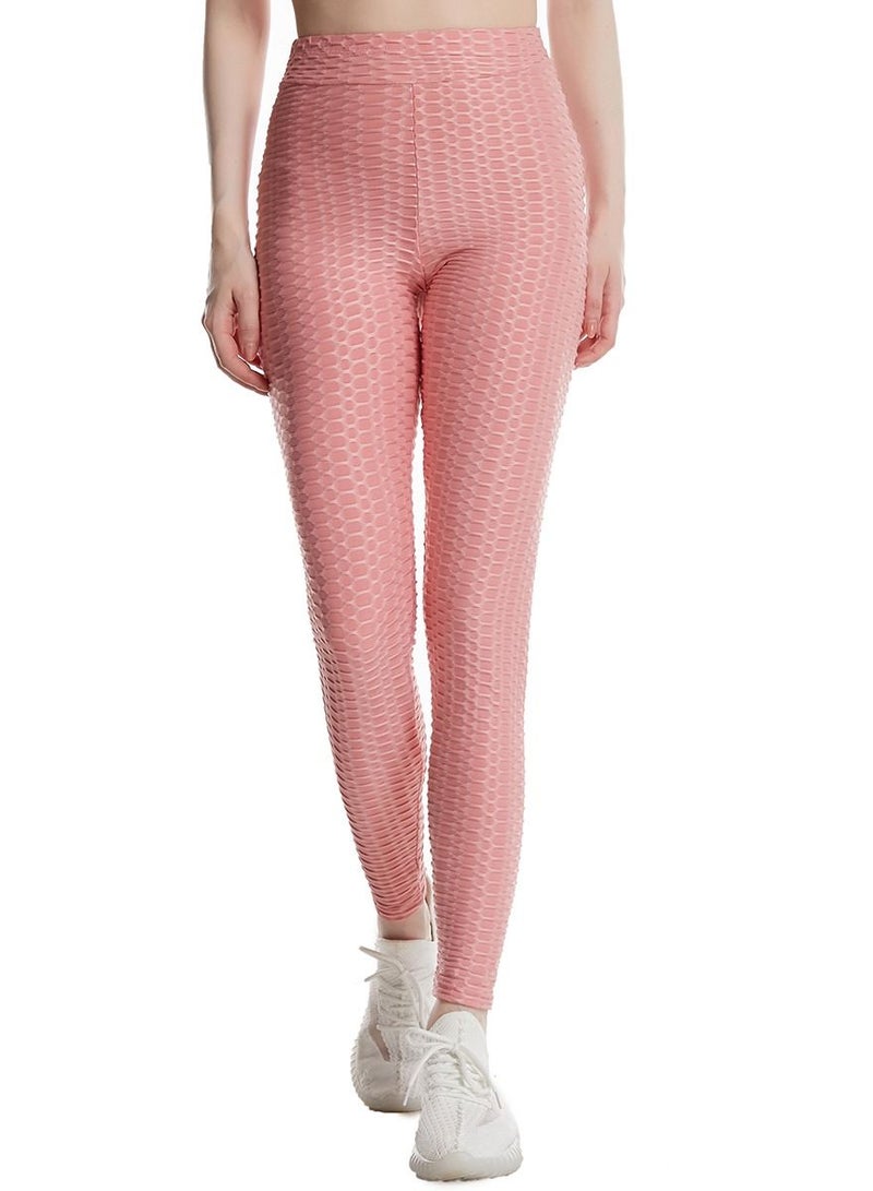 Loquat Women's Solid Color Super Strech Textured Leggings Yoga Pants Pink  - Image 1