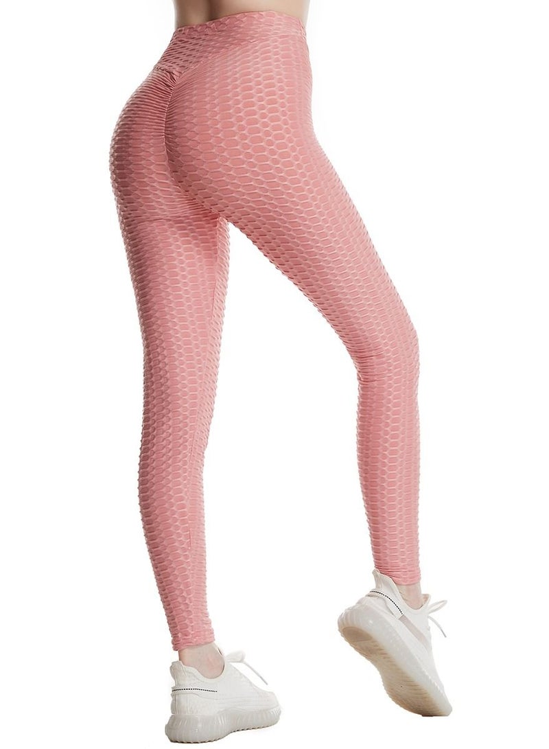 Loquat Women's Solid Color Super Strech Textured Leggings Yoga Pants Pink  - Image 2