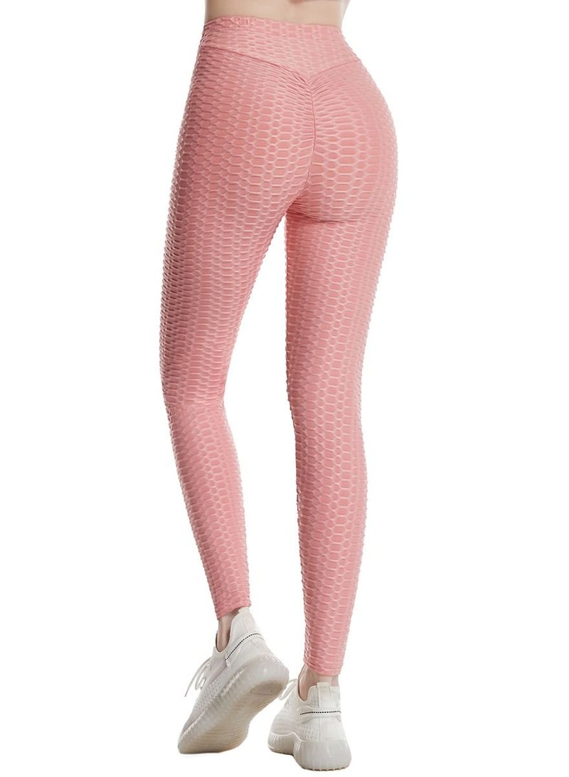 Loquat Women's Solid Color Super Strech Textured Leggings Yoga Pants Pink  - Image 3