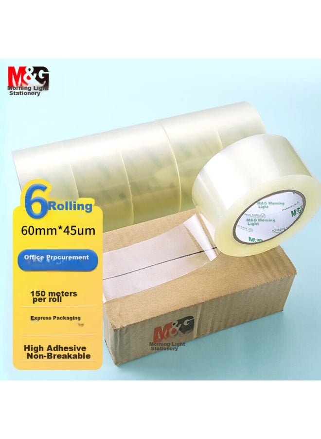 ام اند جي M&g Stationery شريط تغليف شفاف، 60mm*150m*45um، 6 لفات/أنبوب، لتوصيل الطرود والمستودعات، ومستلزمات المكتب، Ajdn7609 - Image 1