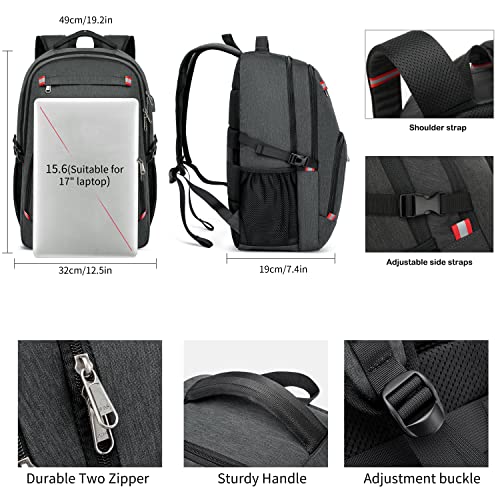 CAFELE Backpack,Waterproof Large 17in Laptop Backpack for Trip School Work Bookbag Computer Rucksack with USB Charging Port,Water Resistant Sturdy Backpack for Men Women,Grey - Image 4