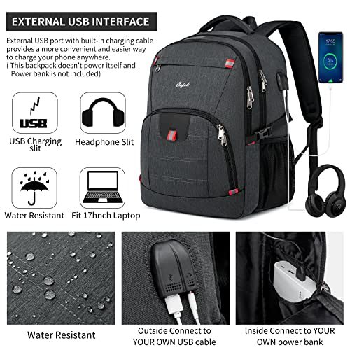 CAFELE Backpack,Waterproof Large 17in Laptop Backpack for Trip School Work Bookbag Computer Rucksack with USB Charging Port,Water Resistant Sturdy Backpack for Men Women,Grey - Image 3