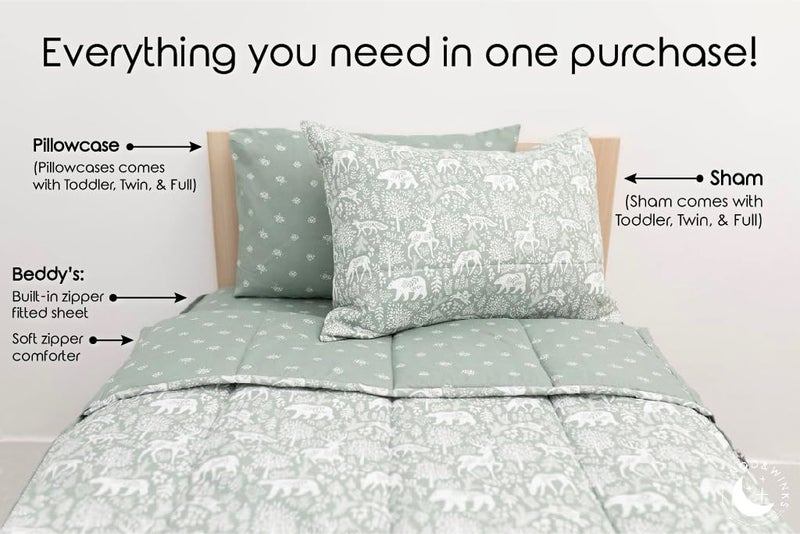 Beddy's Fantasy Woodland Girls Durable Zipper Bedding for Kids, Bed in a Bag, Green Sheets & Comforter with Animal & Woods Design, Includes Pillowcase & Pillow Sham Easy to Make & Wash - Image 5