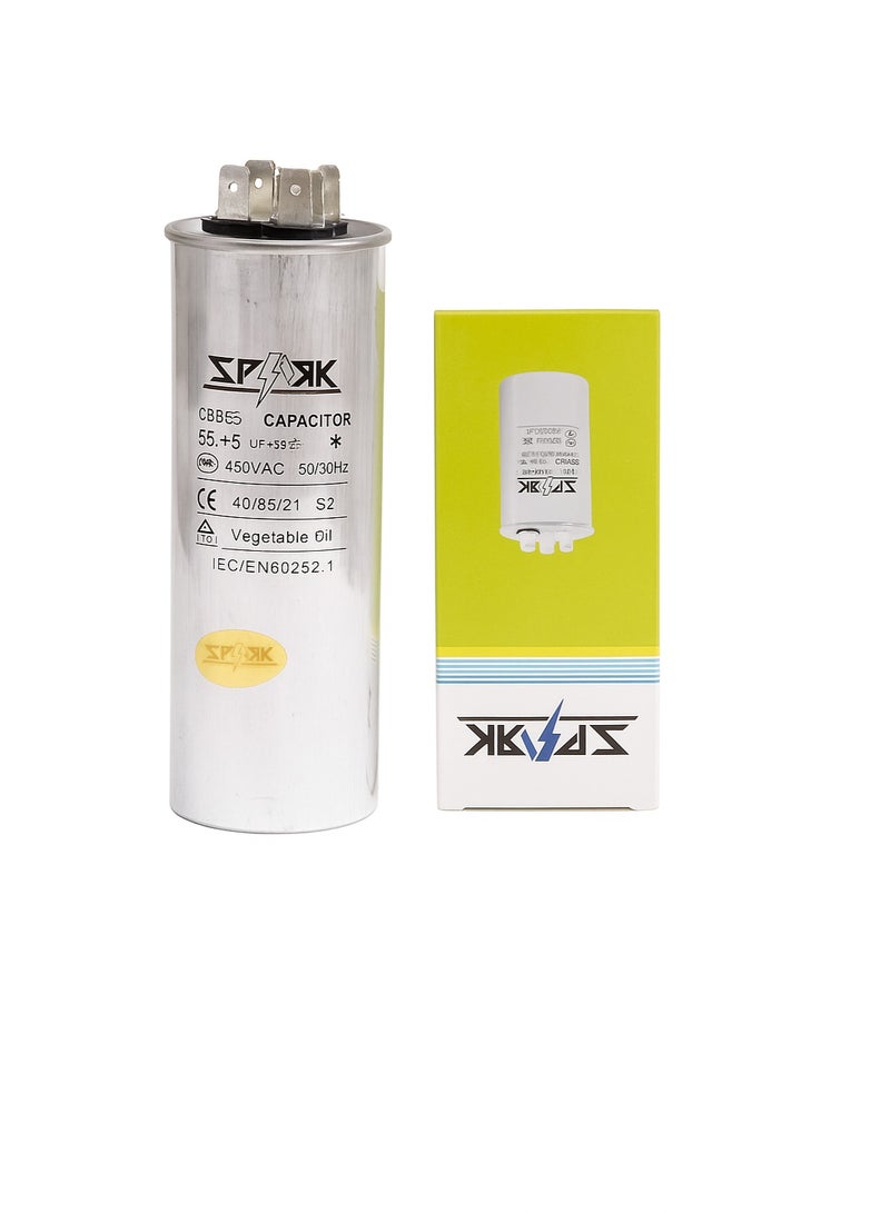 Spark مكثف دائري مزدوج التشغيل CBB65 55+5 MFD ±5% uF 440 VAC50/60HZ لمكيف الهواء المباشر أو مضخة الحرارة