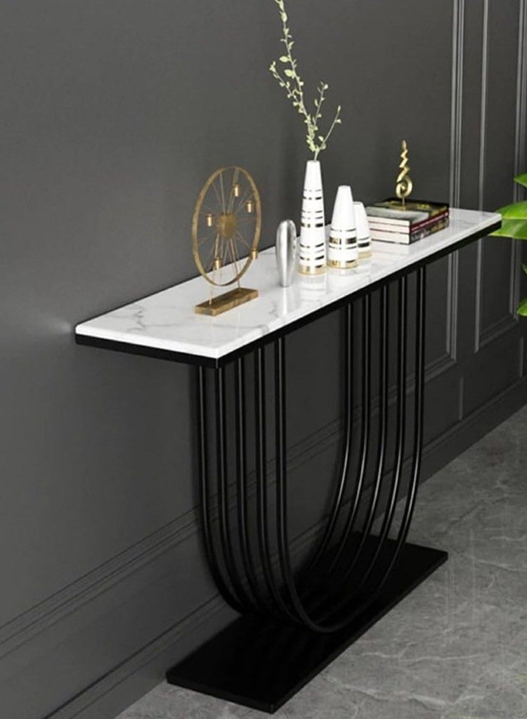 Generic Iron entrance table, marble wood and black and white MDF - 140 x 40 x 100 cm  - Image 1
