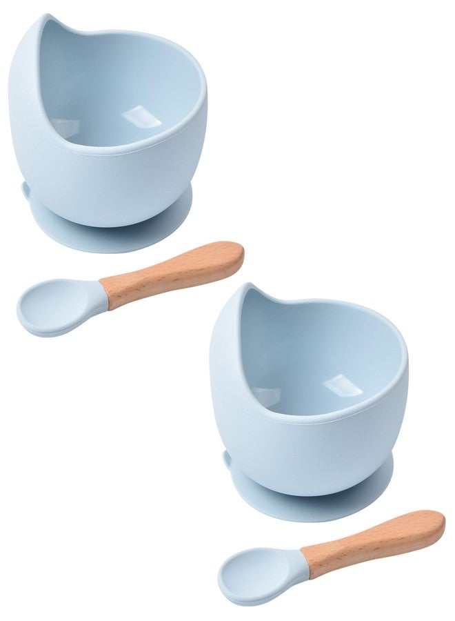 aDai Silicone Baby Bowls with Spoon | Curved Walls for Self-Feeding | Strong Suction | Large Silicone for Toddlers, Babies, Kids | Prevent Food Dropping | Gifting - Arctic Blue (Pack of 2) - Image 1