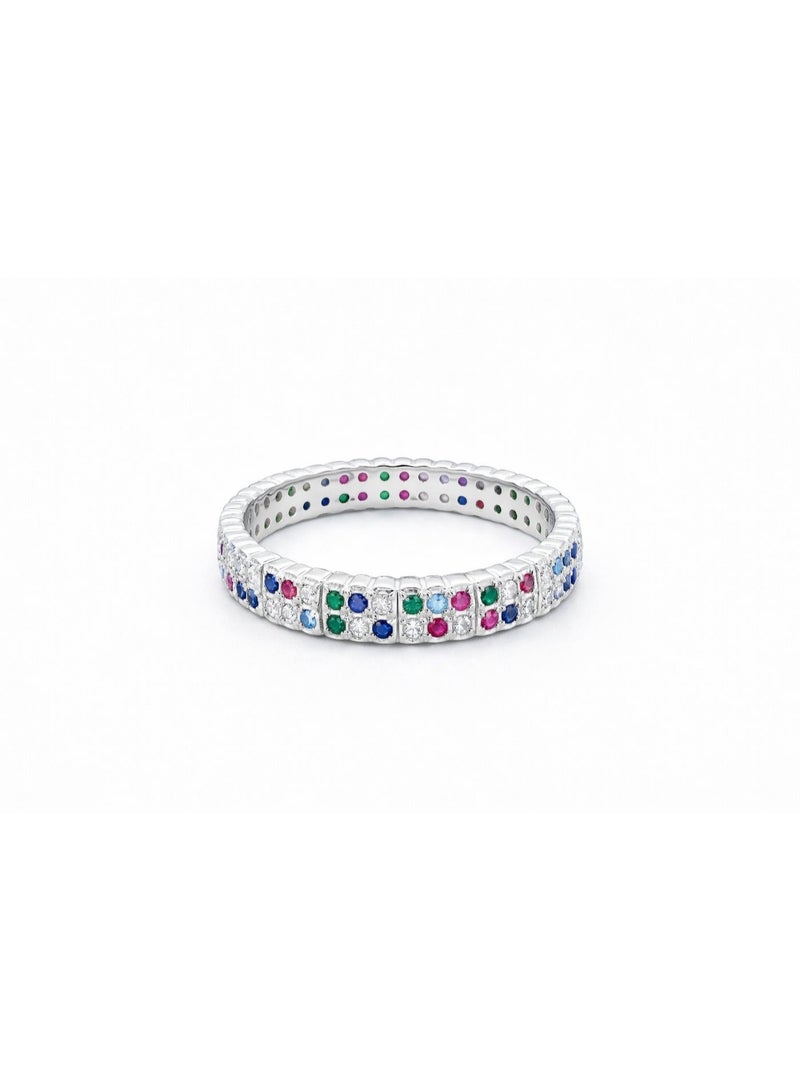 Fine Silver 925 Sterling Silver Women's Double-Row Multi-Color Zircon Eternity Band Ring - Image 1