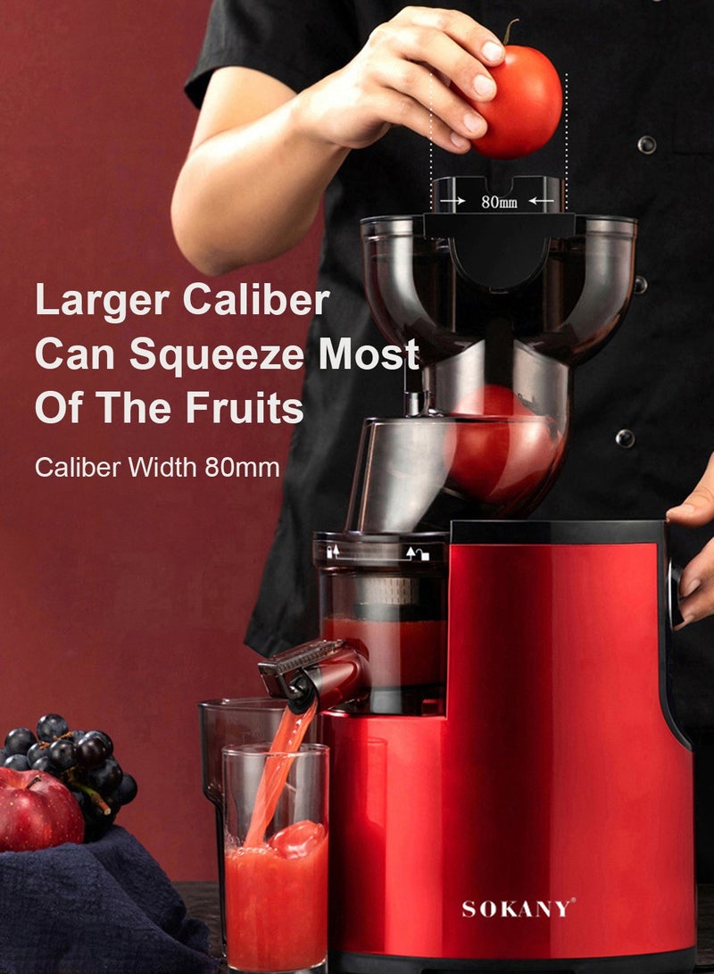 sokany Slow Juicer Machine Cold Pressed Juicers, High Juice Yield for Fruits and Vegetables-RED - Image 3
