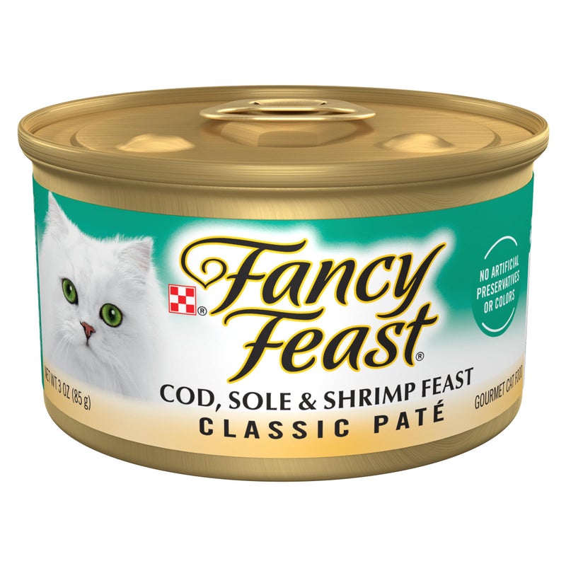 Fancy Feast Purina Fancy Feast Cod, Sole and Shrimp Feast Classic Grain Free Wet Cat Food Pate - (Pack of 24) 3 oz. Cans - Image 1
