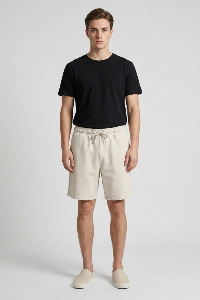 Core Elements Men Brand Logo Basic Shorts, Cream - Image 4