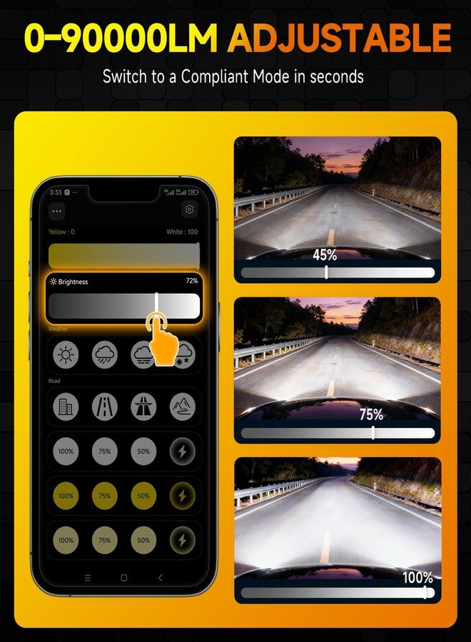 Termitor Latest H11 Smart LED Light Bulbs, 0-90,000LM 15X Variable insane Brightness, 3000K-6500K Variable, App Control One-touch Driving Mode Switching for Bluetooth H8/H9/H16 Fog Lights, Pack of 2 - Image 3