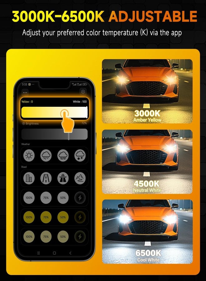 Termitor Latest H11 Smart LED Light Bulbs, 0-90,000LM 15X Variable insane Brightness, 3000K-6500K Variable, App Control One-touch Driving Mode Switching for Bluetooth H8/H9/H16 Fog Lights, Pack of 2 - Image 4