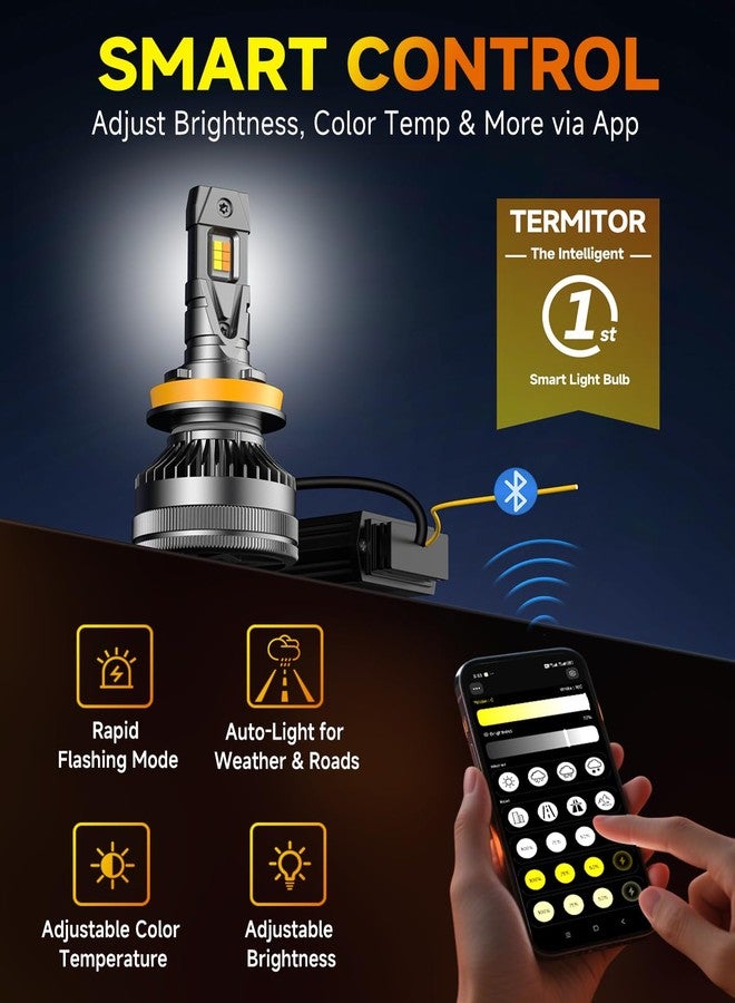 Termitor Latest H11 Smart LED Light Bulbs, 0-90,000LM 15X Variable insane Brightness, 3000K-6500K Variable, App Control One-touch Driving Mode Switching for Bluetooth H8/H9/H16 Fog Lights, Pack of 2 - Image 2