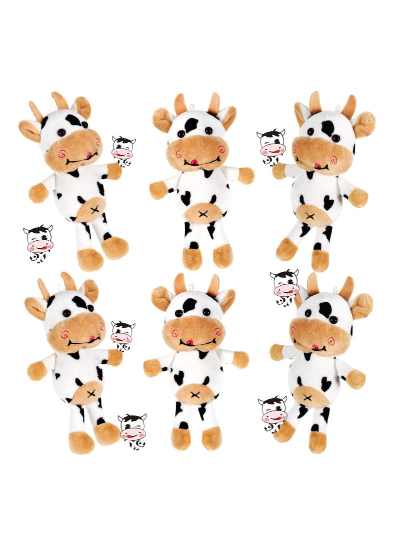 XiuWoo 6 Pieces Mini Stuffed Animals, Bulk Plush Cow Party Favors Small Soft Baby Birthday Gift for Kids Girls Boys Backpack Pendant Keychain - Image 1