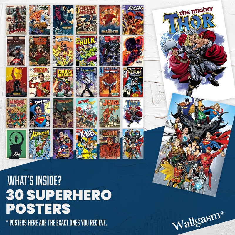 Wallgasm Superheroes Poster Set - Pack of 30, 10 x 15cm 300GSM Posters - Wall Collage Kit - Posters For Bedroom Superman Posters - Batman Posters - Spiderman Posters - Avengers Posters - Comic Posters - Image 2