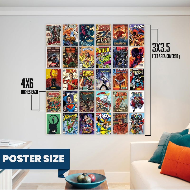 Wallgasm Superheroes Poster Set - Pack of 30, 10 x 15cm 300GSM Posters - Wall Collage Kit - Posters For Bedroom Superman Posters - Batman Posters - Spiderman Posters - Avengers Posters - Comic Posters - Image 4