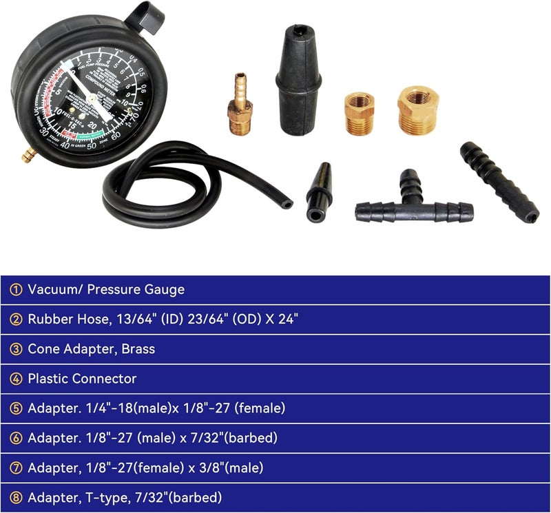 HFS (R) Fuel Pump Tester Gauge Kit Carburetor Valve Fuel Pump Pressure & Vacuum Tester Gauge Test Kit Below 10PSI for Car & Truck W/Storage Box - Image 5