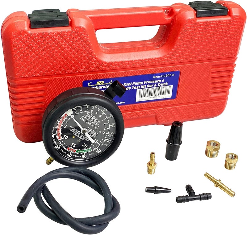 HFS (R) Fuel Pump Tester Gauge Kit Carburetor Valve Fuel Pump Pressure & Vacuum Tester Gauge Test Kit Below 10PSI for Car & Truck W/Storage Box - Image 1