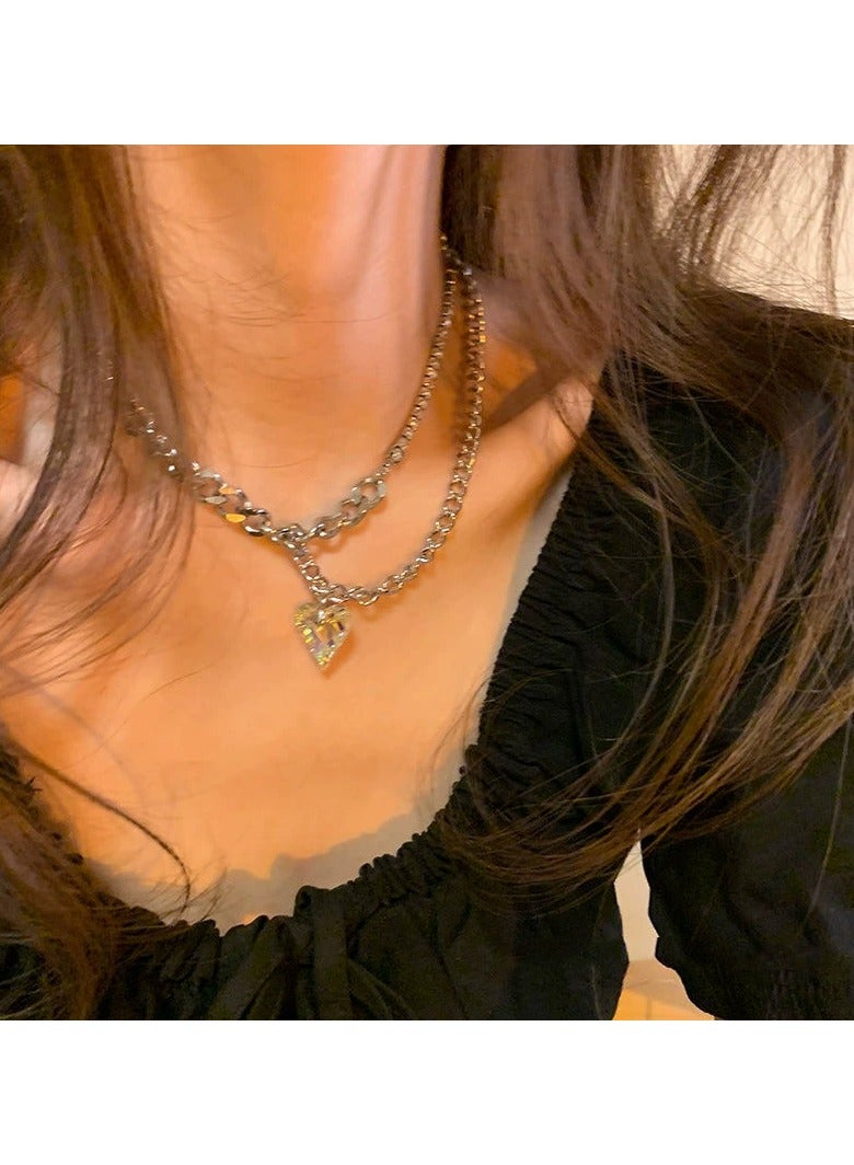 Goolsky Aurora Crystal Heart Necklace for Women – Minimalist Light Luxury Collarbone Chain, Indie Chic Iridescent Pendant Jewelry  - Image 1