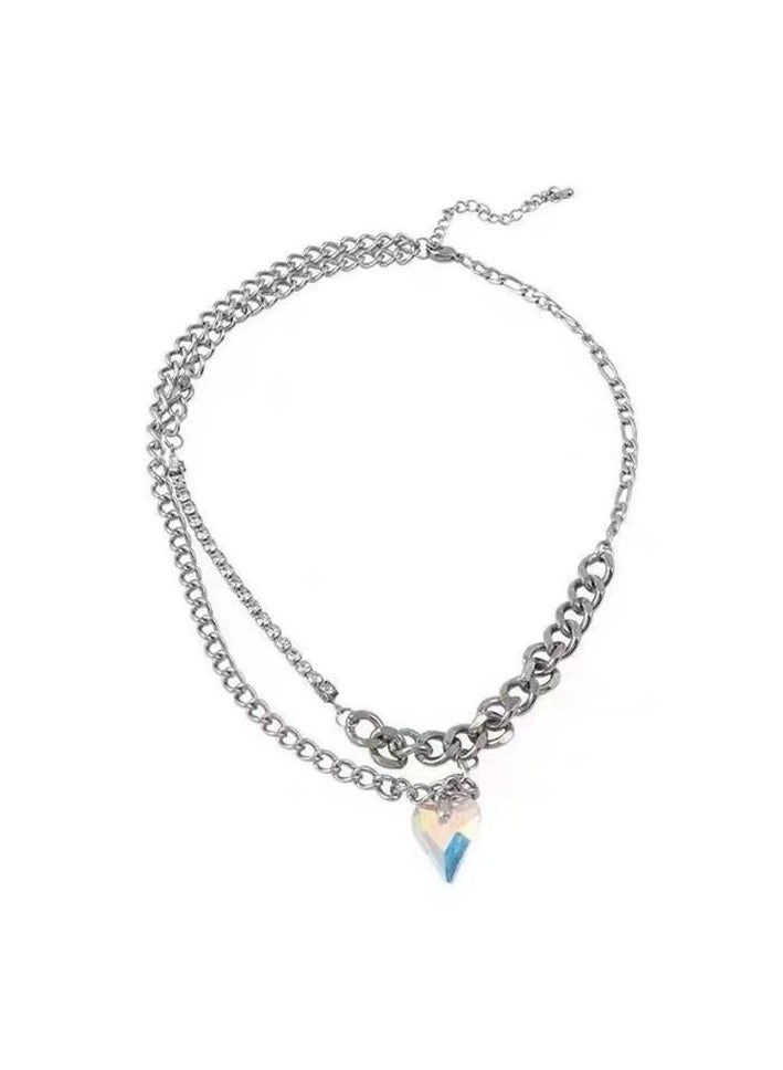 Goolsky Aurora Crystal Heart Necklace for Women – Minimalist Light Luxury Collarbone Chain, Indie Chic Iridescent Pendant Jewelry  - Image 2
