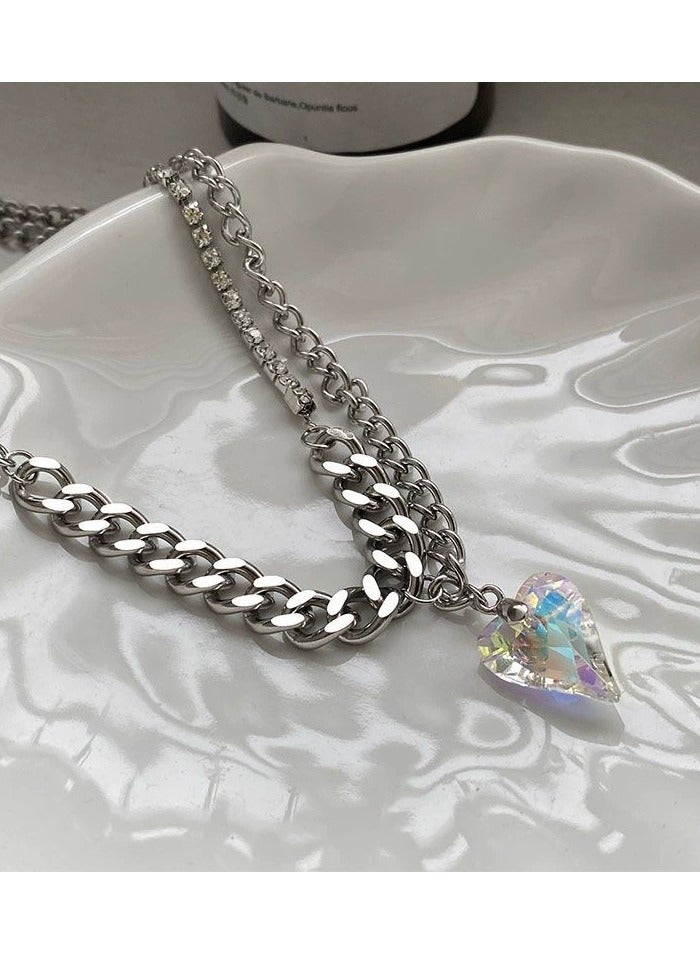 Goolsky Aurora Crystal Heart Necklace for Women – Minimalist Light Luxury Collarbone Chain, Indie Chic Iridescent Pendant Jewelry  - Image 3