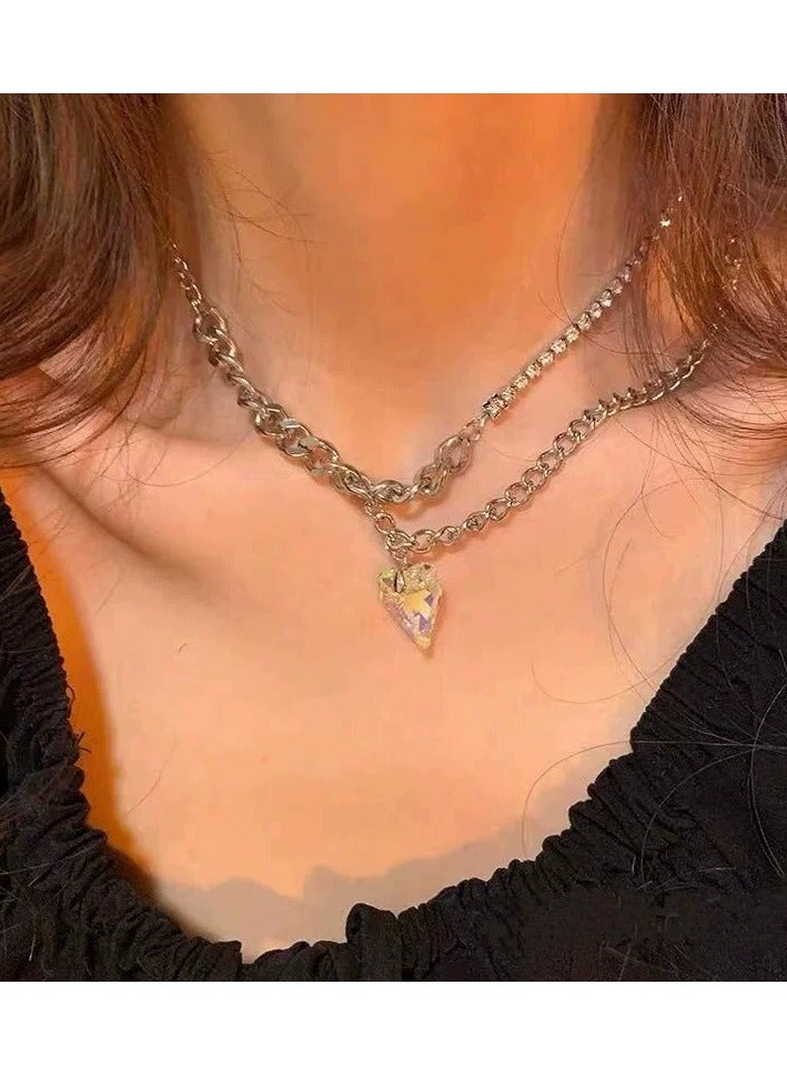 Goolsky Aurora Crystal Heart Necklace for Women – Minimalist Light Luxury Collarbone Chain, Indie Chic Iridescent Pendant Jewelry  - Image 4