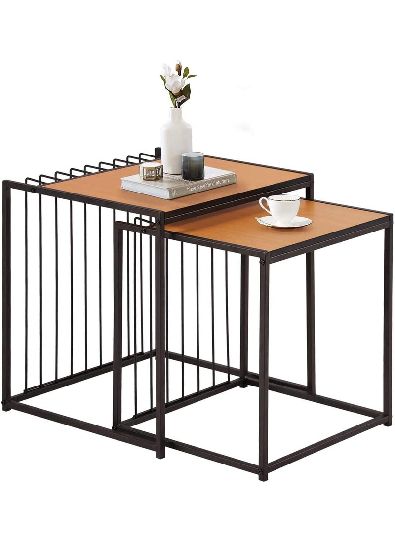 Generic Indian Decor 45218 Industrial Nesting Coffee Table Set of 2 Stacking Side or End for Living Room Balcony Home and Office Light Brown  - Image 1