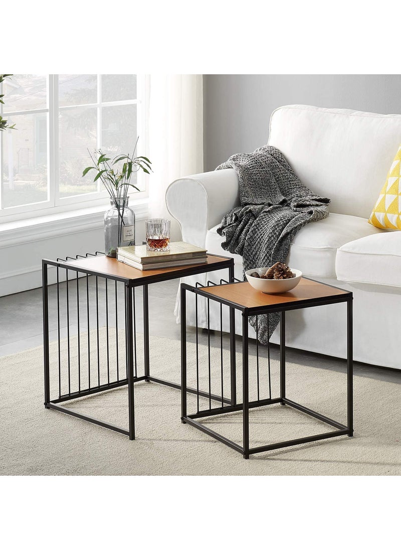 Generic Indian Decor 45218 Industrial Nesting Coffee Table Set of 2 Stacking Side or End for Living Room Balcony Home and Office Light Brown  - Image 2