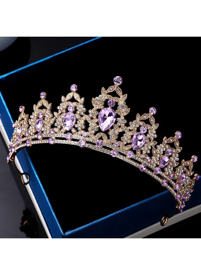 BEAYFILY Tiara For Women, Crown And Tiara For Girl Princess, Bride Wedding Happy Birthday Halloween Cosplay Hair Accessories Decorations (Gold Purple) - Image 5