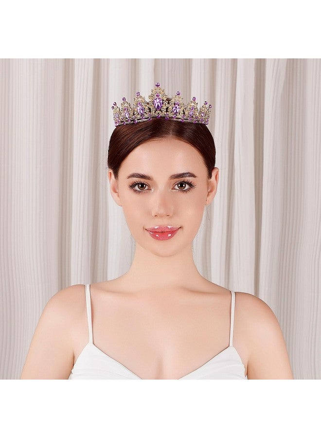 BEAYFILY Tiara For Women, Crown And Tiara For Girl Princess, Bride Wedding Happy Birthday Halloween Cosplay Hair Accessories Decorations (Gold Purple) - Image 2