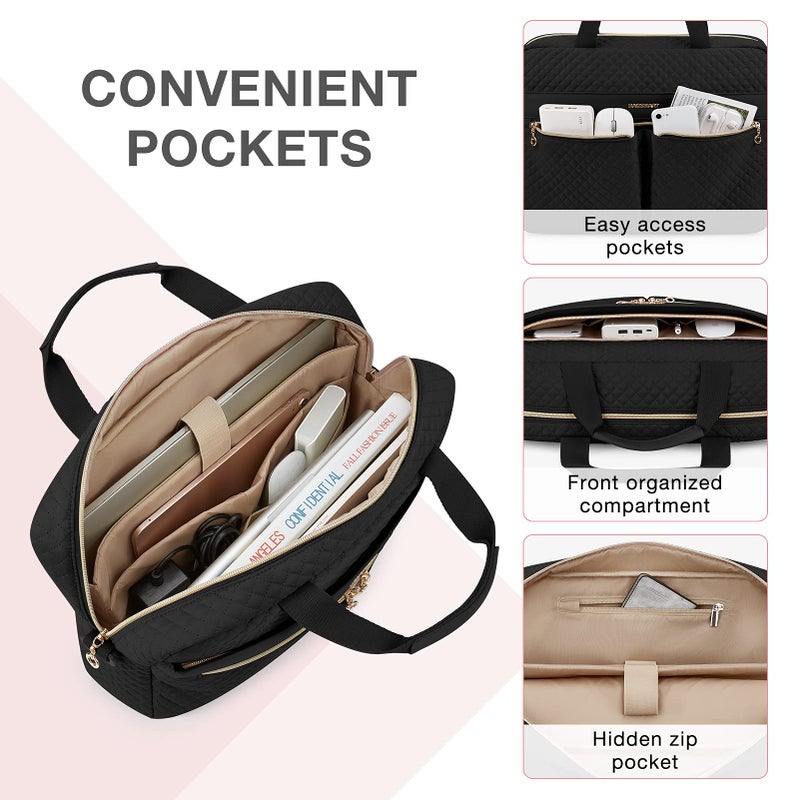 BAGSMART BAGSMART Laptop Bag, 15.6/17.3 Inch Briefcase for Women Large Laptop Case Computer Bag Office Travel Business, Black  - Image 3