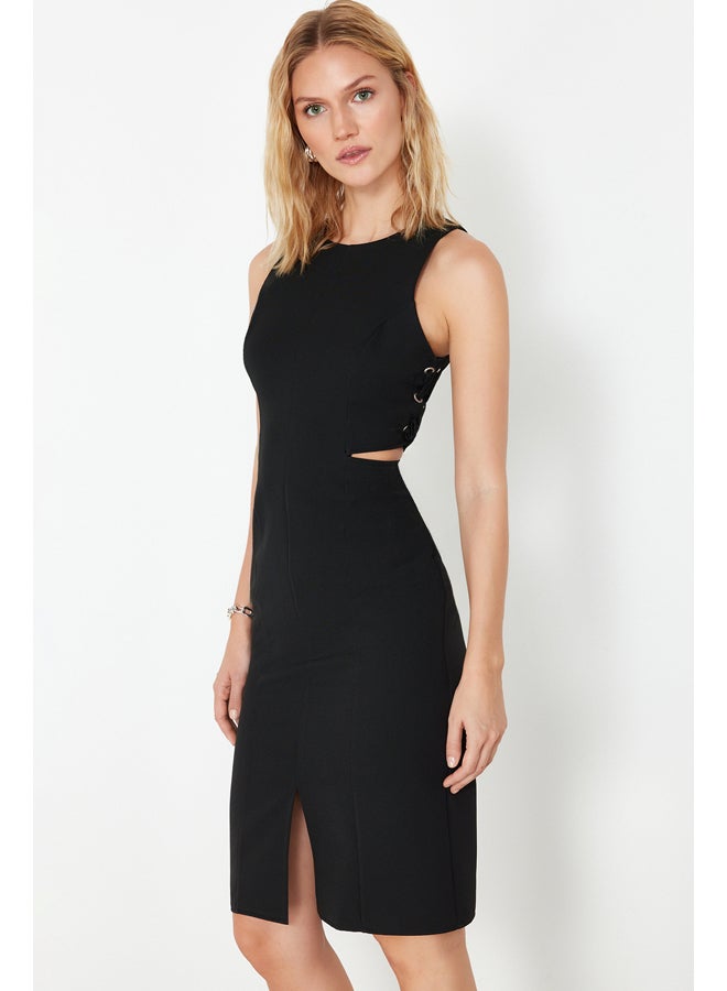 trendyol Black Fitted Cut Out Detailed Sleeveless Midi Pencil Skirt Woven Dress TWOSS23EL02043  - Image 2
