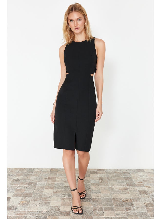 trendyol Black Fitted Cut Out Detailed Sleeveless Midi Pencil Skirt Woven Dress TWOSS23EL02043  - Image 1