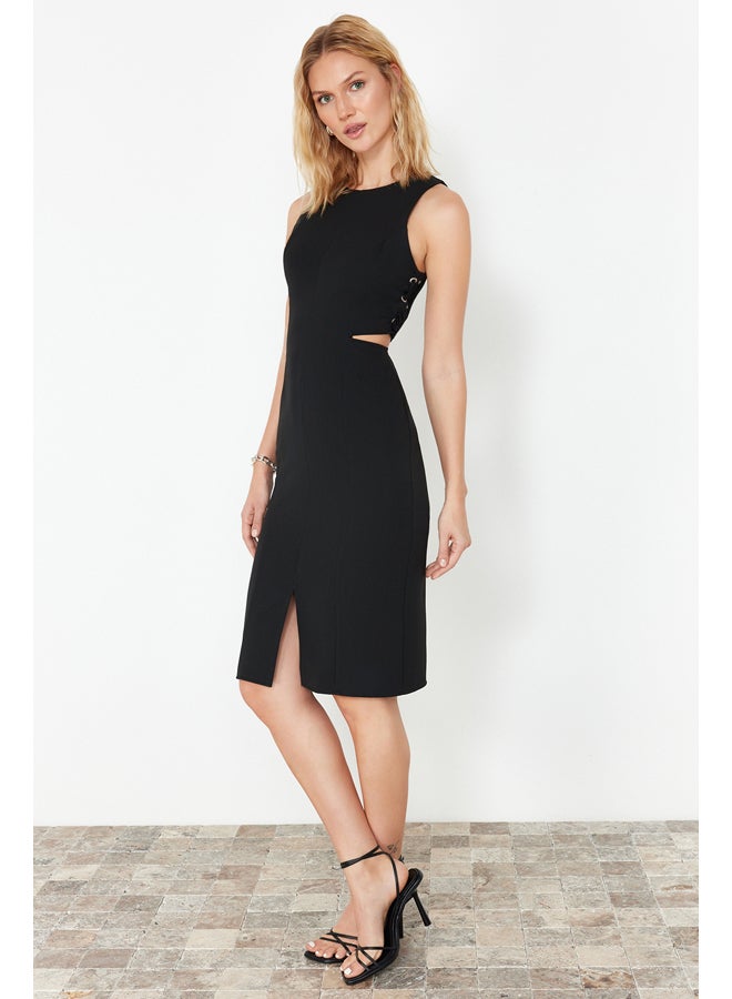 trendyol Black Fitted Cut Out Detailed Sleeveless Midi Pencil Skirt Woven Dress TWOSS23EL02043  - Image 3