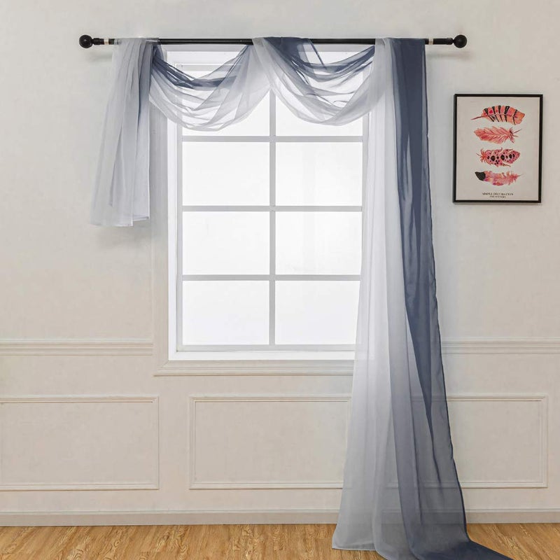 NAPEARL Ombre Window Scarf Valance  Romantic Gradient Voile Scarf Valance for Ceremony Backdrop  Wedding Arch  Kids Bedroom  Decorative Swag Curtain 216 Inches  Grey