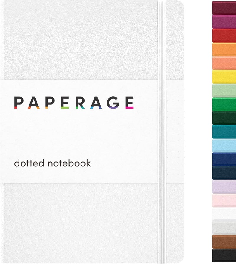 ببرج دفتر PAPERAGE المنقط، (أبيض)، 160 صفحة، متوسط 5.7 بوصة × 8 بوصة - ورق سميك 100 جرام، غلاف مقوى - Image 1