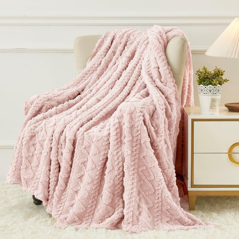 Aganear Fleece بطانية بحجم كوين - أفخم غامض دافئ بطانية SOF للأريكة أريكة سرير السرير الحاضر لجميع الفصول بطانيات رمي ​​المحمولة لسرير أريكة الأريكة (90 "" x90 "الوردي) - Image 3