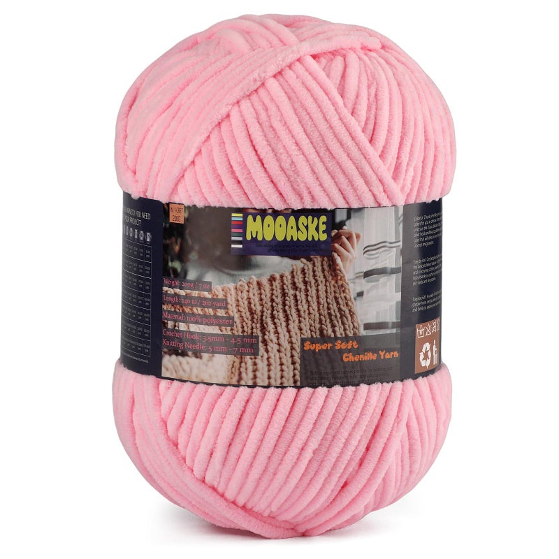Mooaske Chunky Velvet Yarn for Crocheting & Knitting, 7.05oz 262.4yd Super Soft Chenille Plush Yarn, Bulk Thick Yarns for Baby Blankets, Amigurumi, Scarves | 20 Colors (1, Light Pink) - Image 1