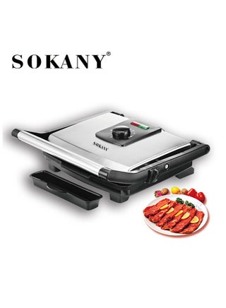 Electric Grill & Panini Press, Non-Stick Plates,Indicator Light/Adjustable Temperature Control/Overheat Protection,Open to 180 Degree,2000W KJ-202 Black/Silver - pzsku/Z34E5D8066AD3F49803E2Z/45/_/1718445490/2f3bc665-b92a-4ab7-b2f1-a89da36f09a6