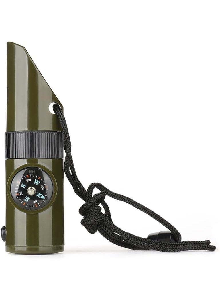 Emergency Survival Whistle Multifunctional Outdoor Tools Loud Safety Signaling Compass/Thermometer/Light/Magnifier/Reflector Mirror/Storage Room/Lanyard,Expedition/Exploration/Hiking/Camping/Climbing - Image 1