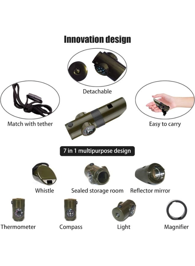 Emergency Survival Whistle Multifunctional Outdoor Tools Loud Safety Signaling Compass/Thermometer/Light/Magnifier/Reflector Mirror/Storage Room/Lanyard,Expedition/Exploration/Hiking/Camping/Climbing - Image 4