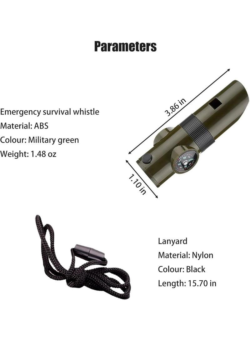Emergency Survival Whistle Multifunctional Outdoor Tools Loud Safety Signaling Compass/Thermometer/Light/Magnifier/Reflector Mirror/Storage Room/Lanyard,Expedition/Exploration/Hiking/Camping/Climbing - Image 2