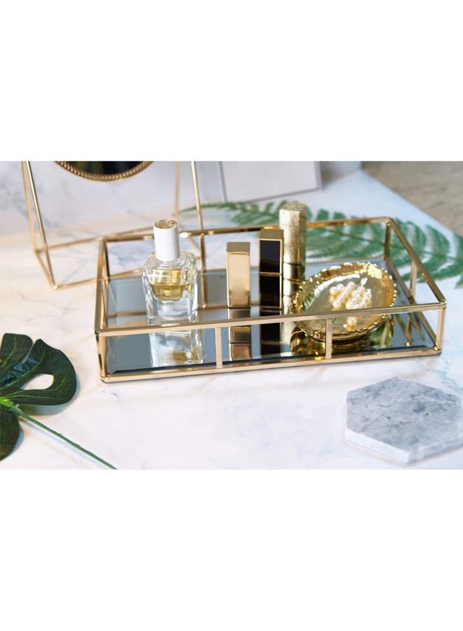 Putwo Tray Mirror, Gold Mirror Perfume Vanity Dresser Ornate Metal Decorative Jewelry Organizer MakEUp For Vanity, Dresser, Bathroom, Bedroom - Image 2