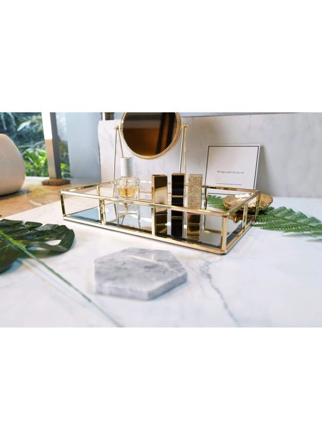 Putwo Tray Mirror, Gold Mirror Perfume Vanity Dresser Ornate Metal Decorative Jewelry Organizer MakEUp For Vanity, Dresser, Bathroom, Bedroom - Image 4